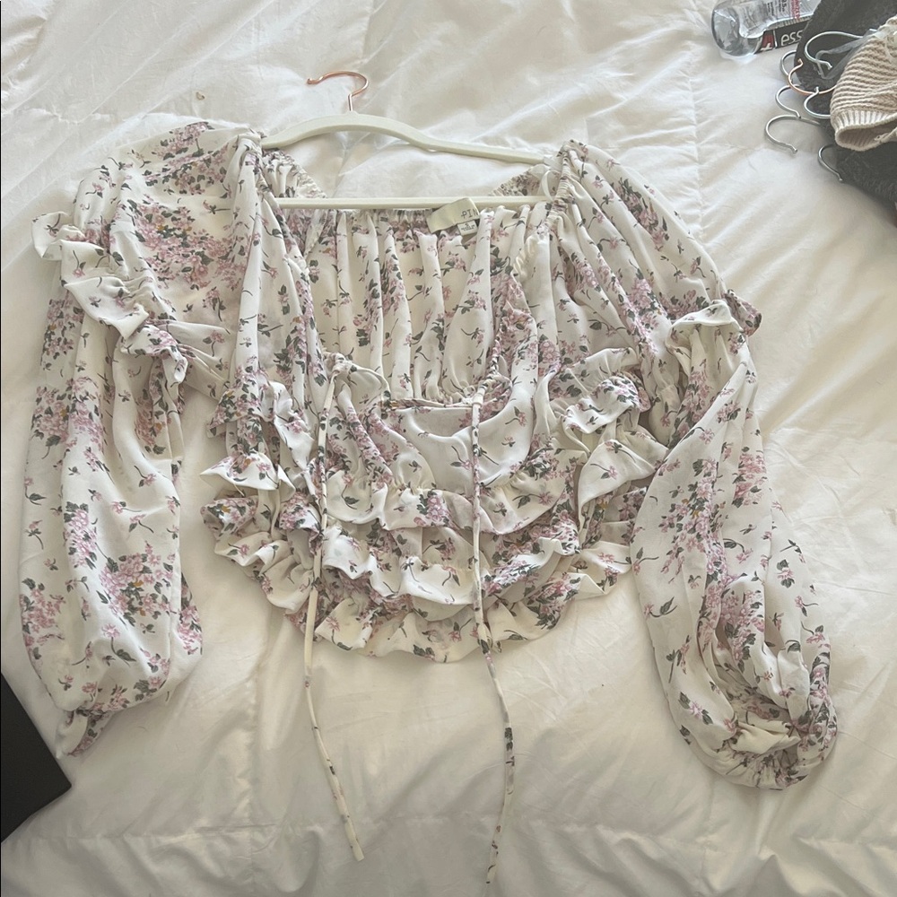 Pinch Floral Ruffle Blouse - White and Pink